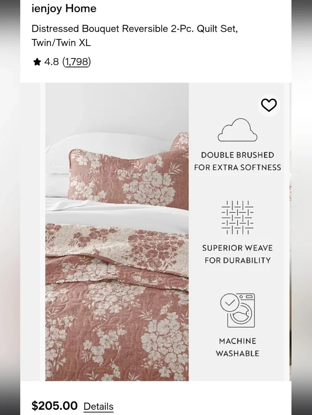 Terracotta Floral Quilt Comforter Set - Soft Quilted Bedding